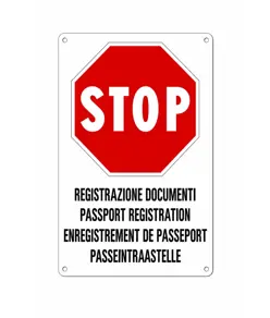 Cartello multilingue 'stop registrazione documenti'