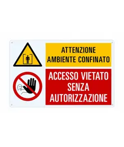 Cartello multisimbolo 'attenzione ambiente confinato, accesso vietato...'