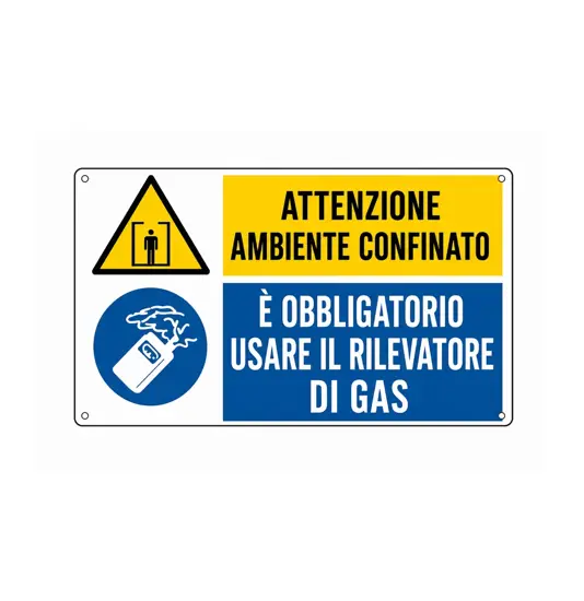 Cartello multisimbolo 'attenzione ambiente confinato, è obbligatorio...'