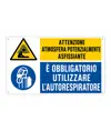 Cartello multisimbolo 'attenzione atmosfera potenzialmente asfissiante...'