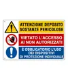 Cartello multisimbolo 'attenzione deposito sostanze pericolose...'