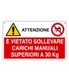 Cartello multisimbolo 'attenzione è vietato sollevare carichi manuali...'
