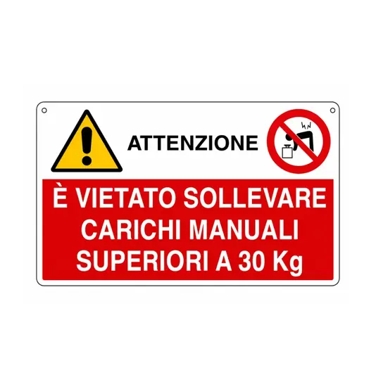 Cartello multisimbolo 'attenzione è vietato sollevare carichi manuali...'