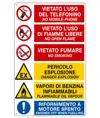 Cartello multisimbolo con divieti e pericoli