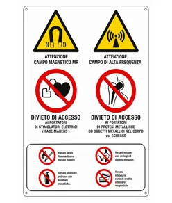 Cartello multisimbolo con pericoli e divieti