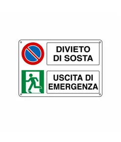 Cartello multisimbolo 'divieto di sosta uscita di emergenza'