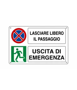 Cartello multisimbolo 'lasciare libero il passaggio uscita di emergenza'