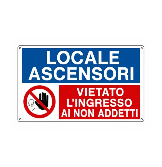 Cartello multisimbolo 'locale ascensori, vietato l'ingresso ai non addetti'