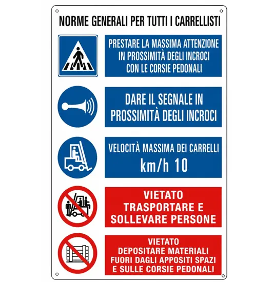 Cartello multisimbolo 'norme generali per tutti i carrellisti'