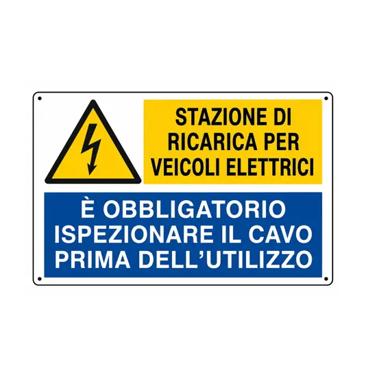 Cartello multisimbolo obbligo e pericolo 'stazione di ricarica per veicoli elettrici...'