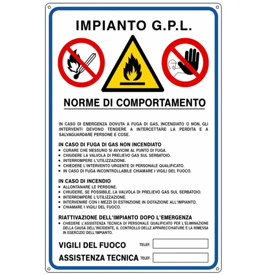 Cartello multisimbolo per depositi GPL 'impianto GPL'