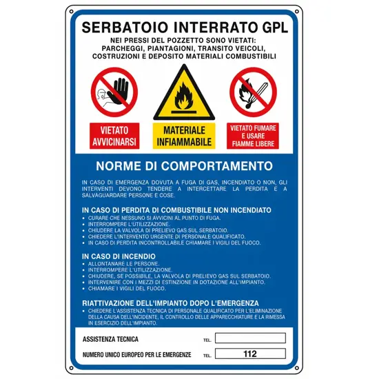 Cartello multisimbolo per depositi GPL 'serbatoio'