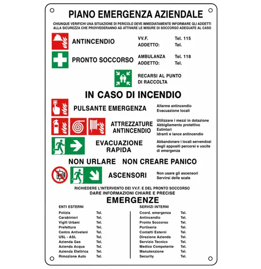 Cartello multisimbolo 'piano emergenza aziendale'