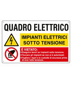 Adesivo multisimbolo 'quadro elettrico, impianti elettrici sotto tensione...'