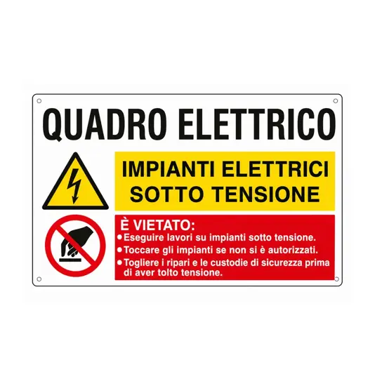Adesivo multisimbolo 'quadro elettrico, impianti elettrici sotto tensione...'