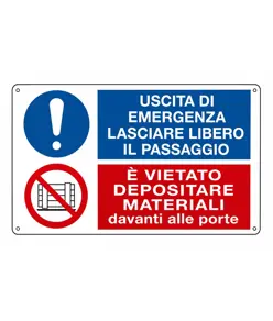Cartello multisimbolo 'uscita di emergenza lasciare libero il passaggio...'