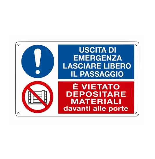 Cartello multisimbolo 'uscita di emergenza lasciare libero il passaggio...'