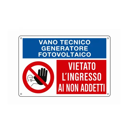 Cartello multisimbolo 'vano tecnico generatore fotovoltaico...'