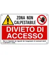 Cartello multisimbolo 'zona non calpestabile, divieto di accesso'