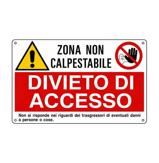 Cartello multisimbolo 'zona non calpestabile, divieto di accesso'