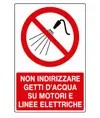 Cartello  non indirizzare getti d'acqua su motori e linee elettriche