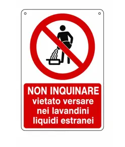 Cartello  non inquinare vietato versare nei lavandini liquidi estranei