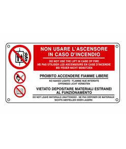 Cartello 'non usare l'ascensore in caso di incendio, do not...'