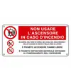 Cartello 'non usare l'ascensore in caso d'incendio' con simboli