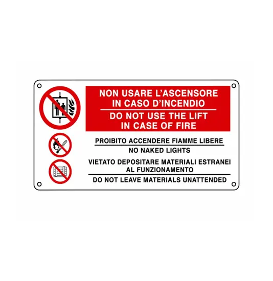 Cartello 'non usare l'ascensore in caso d'incendio'