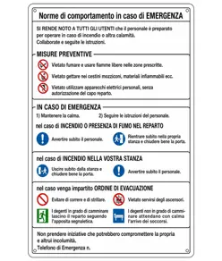 Cartello 'norme di comportamento in caso d'emergenza'