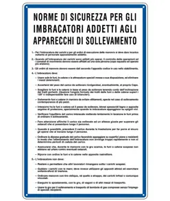 Cartello 'norme di sicurezza per gli imbracatori'