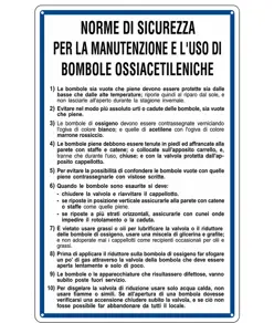 Cartello 'norme di sicurezza per la manutenzione e uso di bombole'