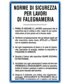 Cartello 'norme di sicurezza per lavori di falegnameria'