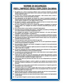 Cartello 'norme di sicurezza per l'impiego degli esplosivi'