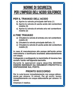 Cartello 'norme di sicurezza per l'impiego dell' acido solforico'