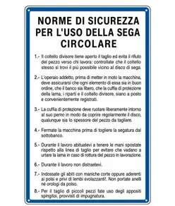 Cartello 'norme di sicurezza per l'uso della segna circolare'