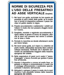 Cartello 'norme di sicurezza per l'uso delle fresatrici'