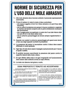 Cartello 'norme di sicurezza per l'uso delle mole abrasive'