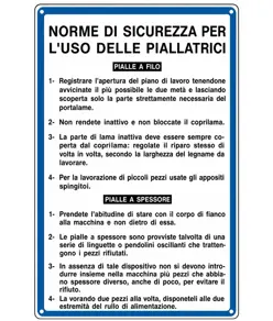 Cartello 'norme di sicurezza per l'uso delle piallatrici'