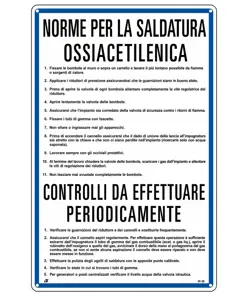 Cartello 'norme e controlli per la saldatura ossiacetilenica '