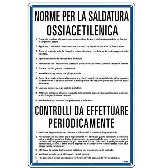 Cartello 'norme e controlli per la saldatura ossiacetilenica '