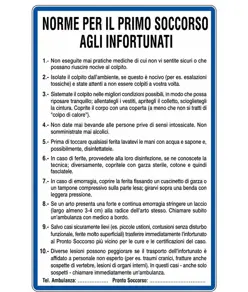 Cartello 'norme per il primo soccorso agli infortunati'