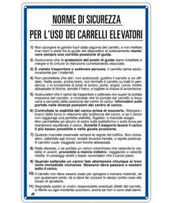 Cartello 'norme per l'uso dei carrelli elevatori'