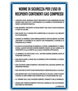 Cartello 'norme per l'uso di recipienti contenenti gas compressi'