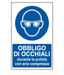 Cartello  obbligo di occhiali durante la pulizia con aria compressa