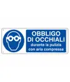 Cartello  obbligo di occhiali durante la pulizia con aria compressa