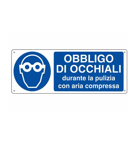 Cartello  obbligo di occhiali durante la pulizia con aria compressa
