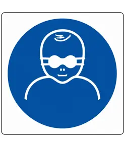 Cartello obbligo proteggere bambini con occhiali opachi