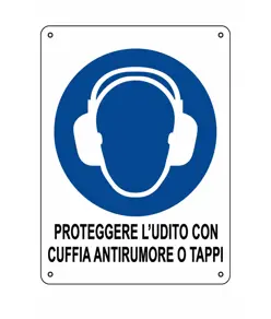 Cartello obbligo  proteggere l'udito con cuffia antirumore o tappi