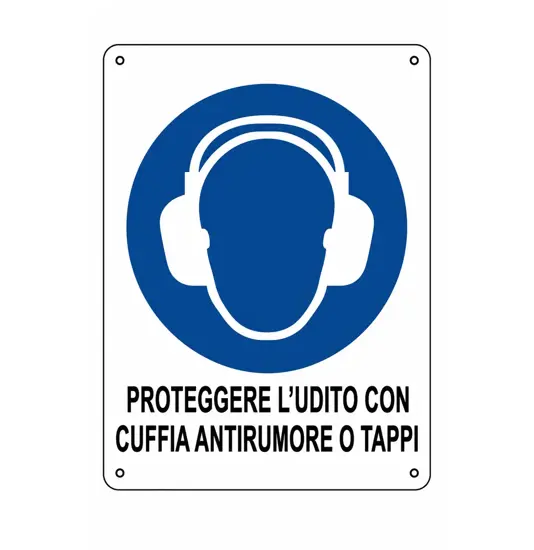 Cartello obbligo  proteggere l'udito con cuffia antirumore o tappi
